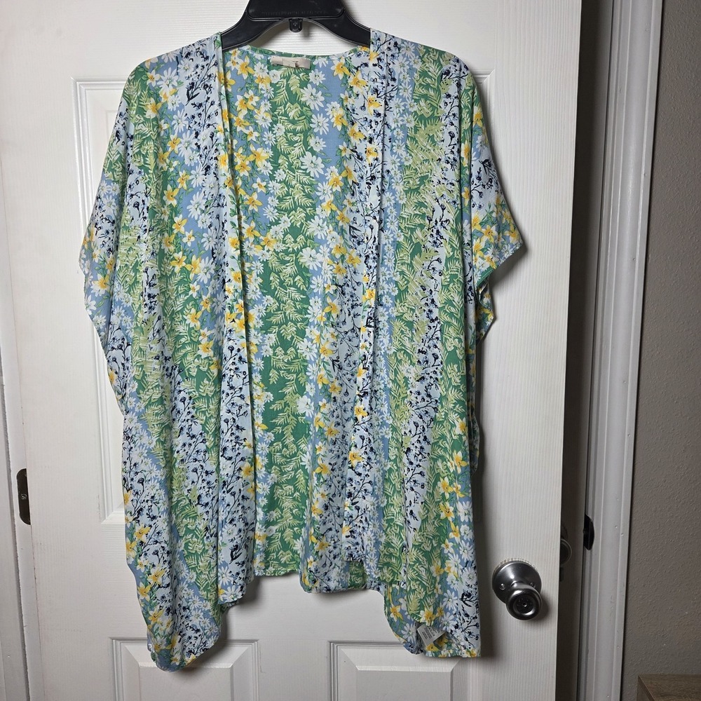 Loft sz XS/S relaxed fit kimono topper open lightweight floral garden spring